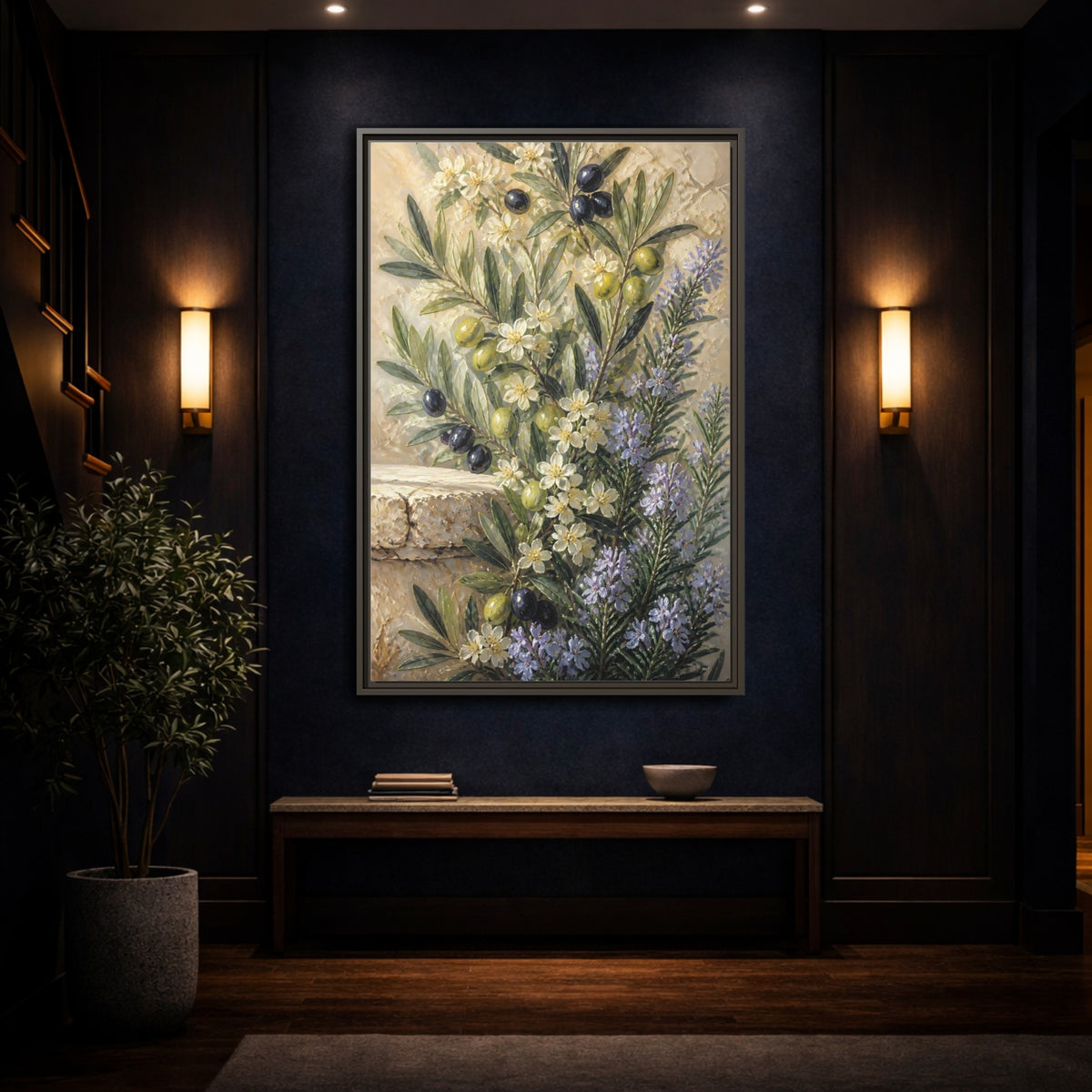 Mockup 4. Olive Floral Bouquet shown as framed canvas print