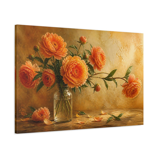 Main Mockup. Orange Peony Flowers shown as canvas print