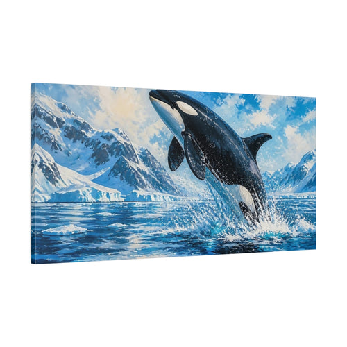 Main Mockup. Orca Breach Arctic Animals shown as canvas print