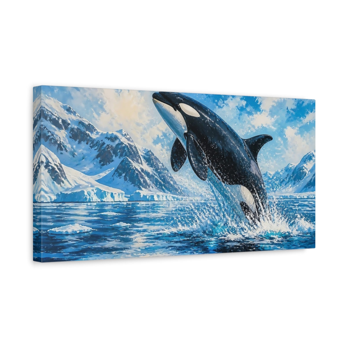 Side Mockup 3. Orca Breach Arctic Animals shown as canvas print