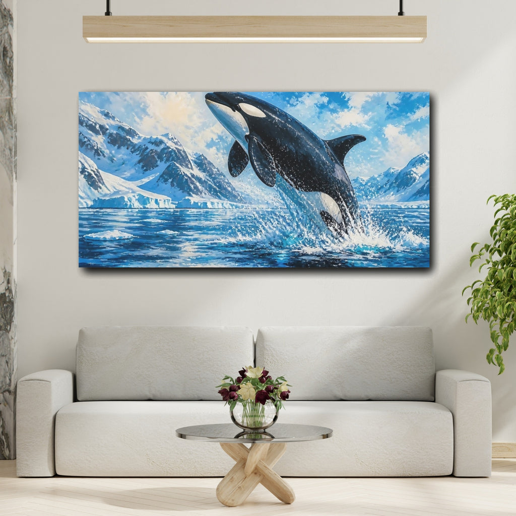 Mockup 2. Orca Breach Arctic Animals shown as canvas print