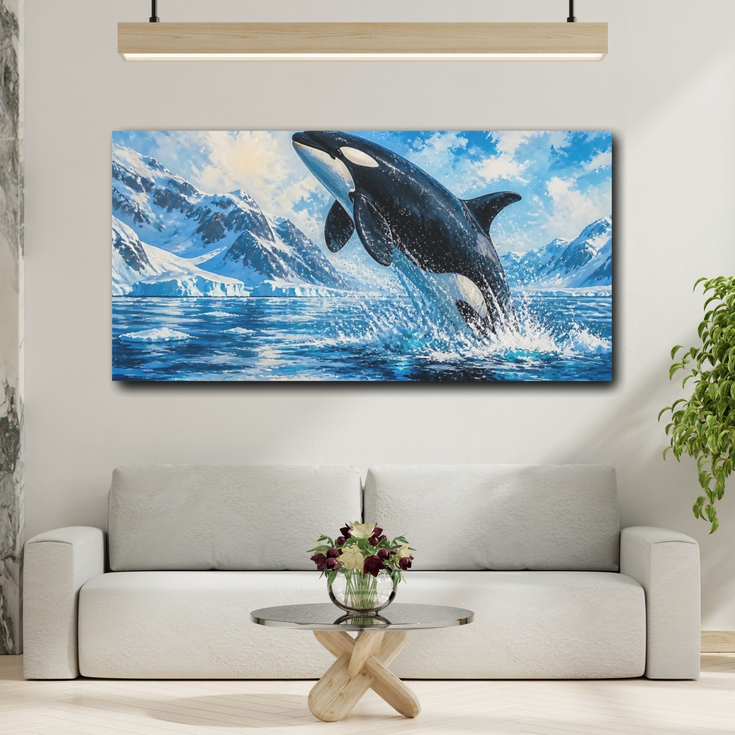 Mockup 2. Orca Breach Arctic Animals shown as canvas print