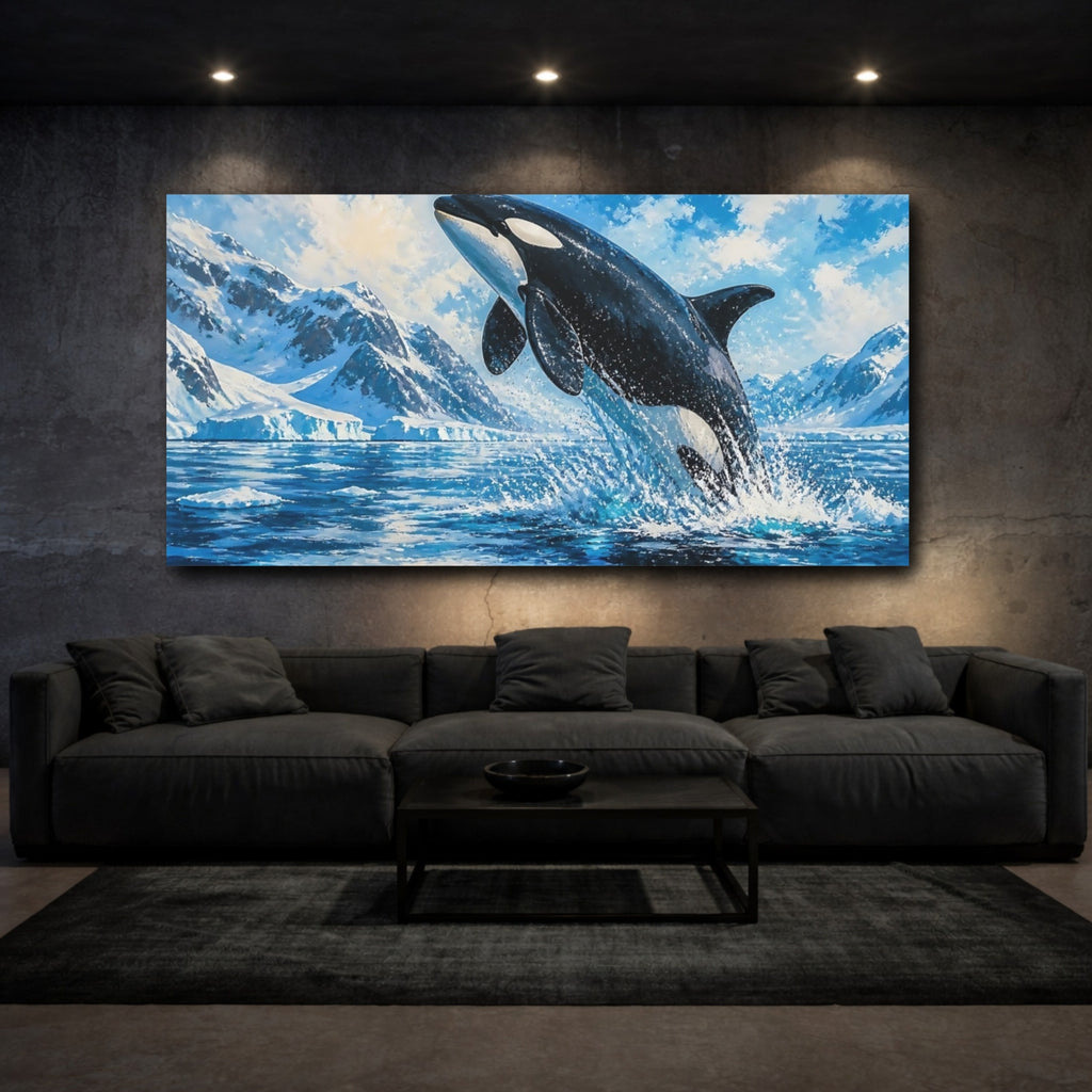 Mockup 3. Orca Breach Arctic Animals shown as canvas print