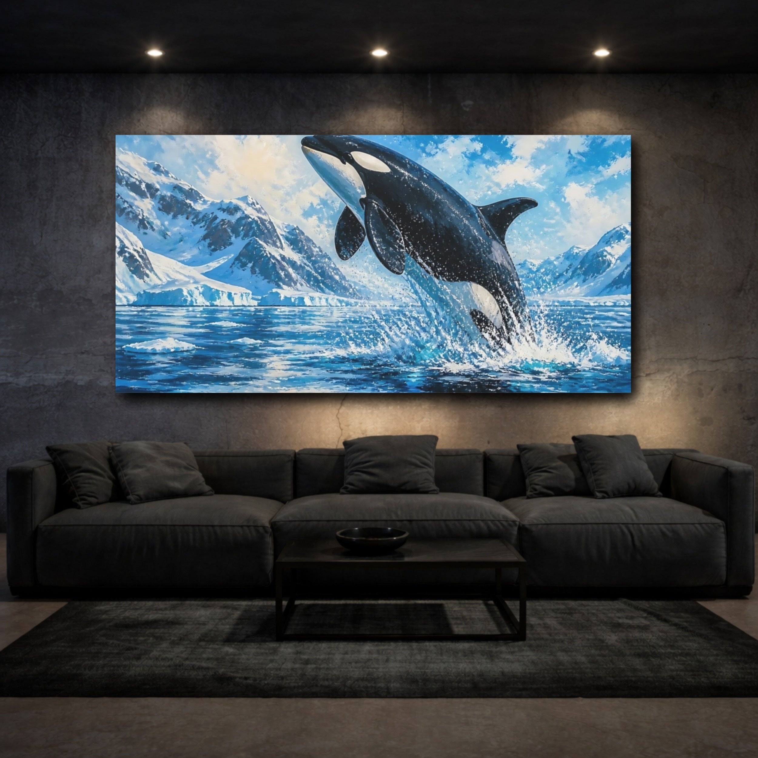 Mockup 3. Orca Breach Arctic Animals shown as canvas print