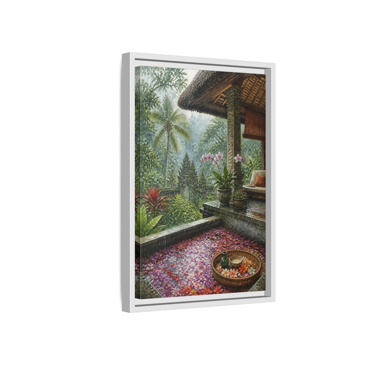 Side Mockup 4. Orchid Rain Terrace shown as framed canvas print