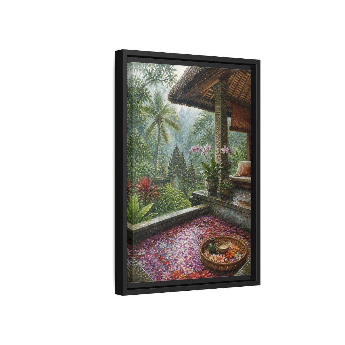 Side Mockup 6. Orchid Rain Terrace shown as framed canvas print