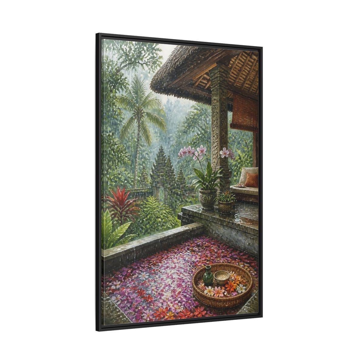 Side Mockup 12. Orchid Rain Terrace shown as framed canvas print
