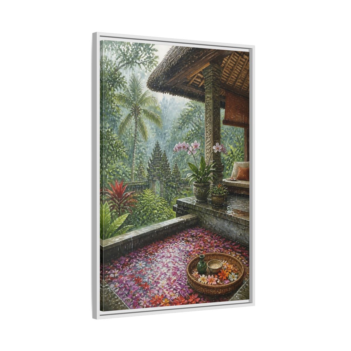 Side Mockup 9. Orchid Rain Terrace shown as framed canvas print