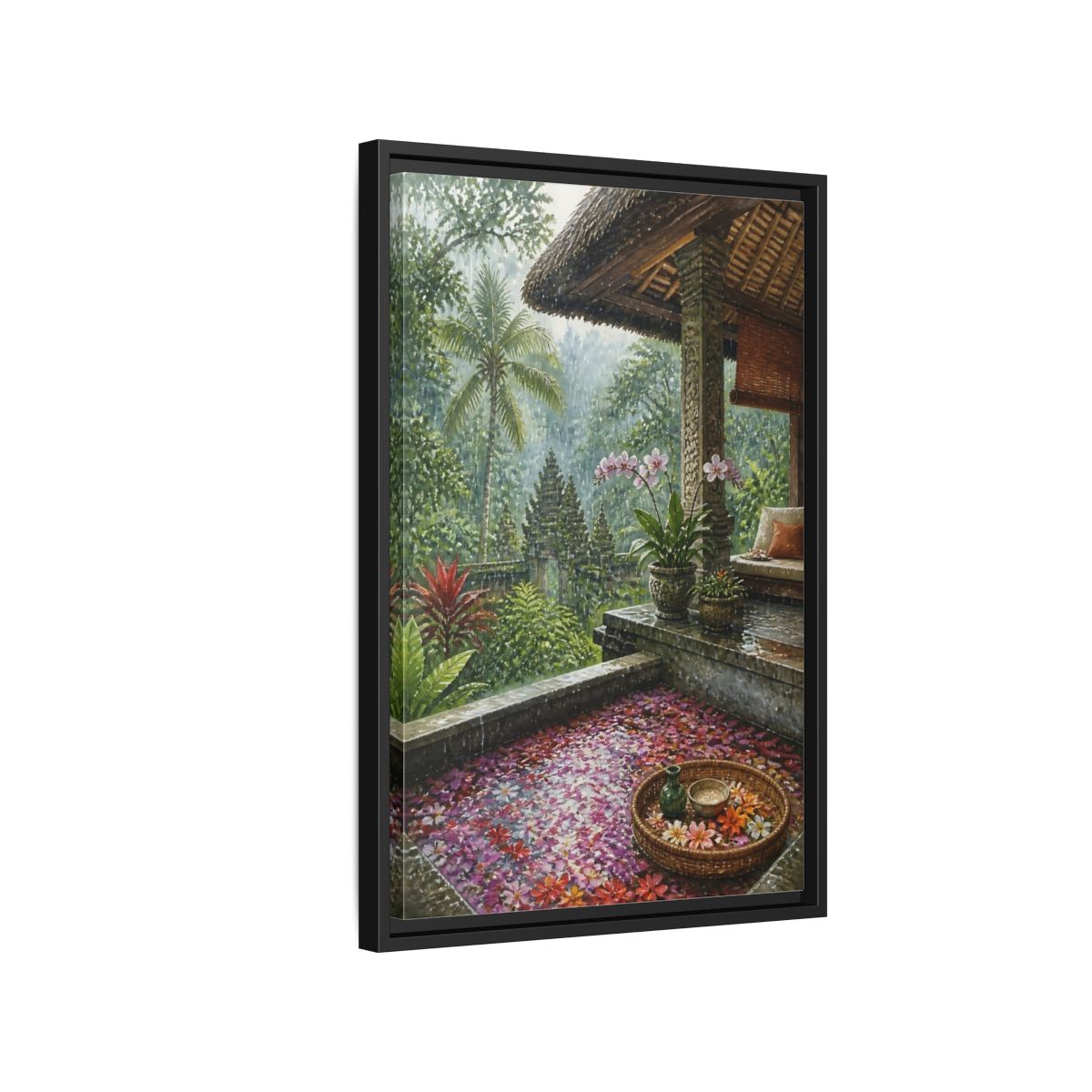Side Mockup 3. Orchid Rain Terrace shown as framed canvas print