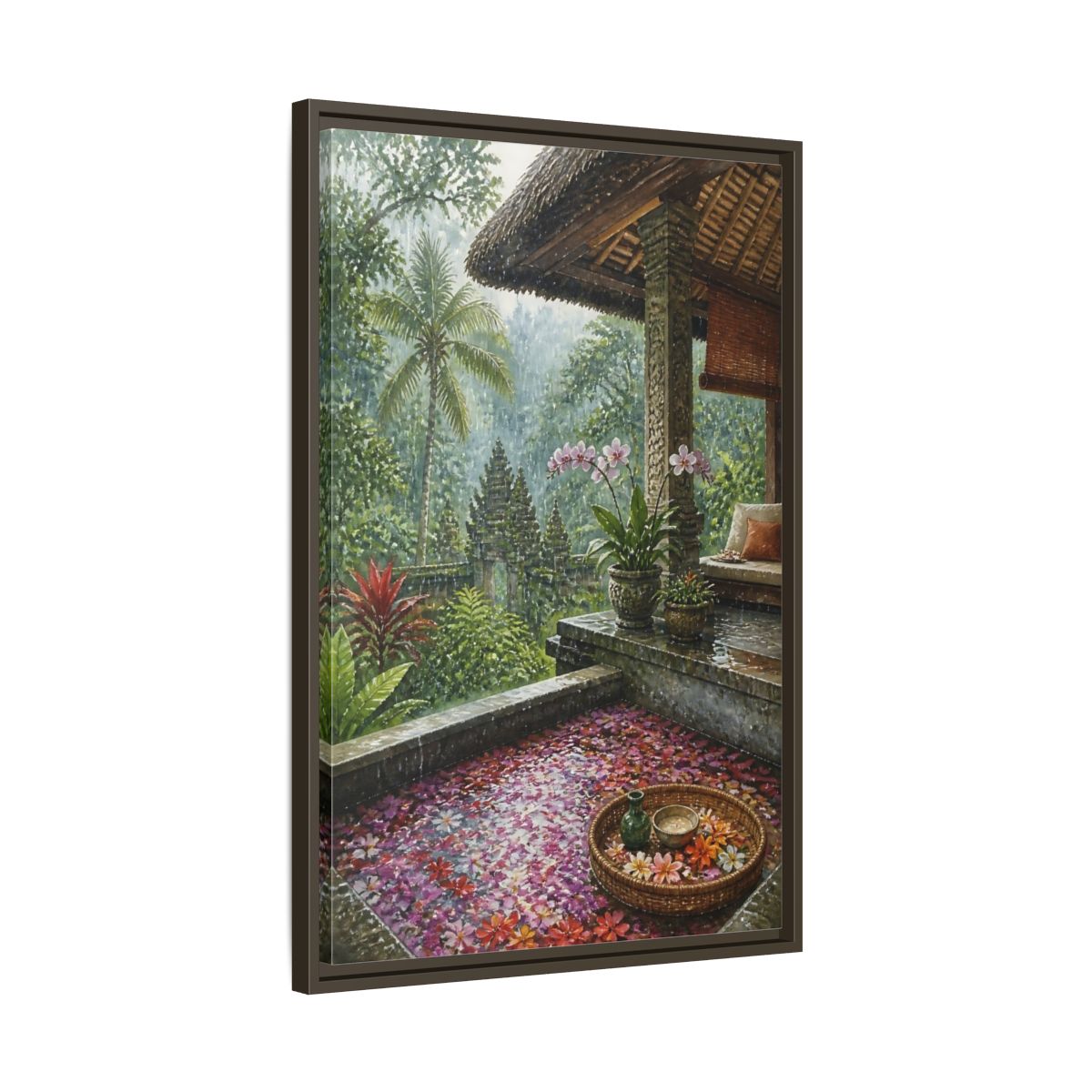 Side Mockup 11. Orchid Rain Terrace shown as framed canvas print