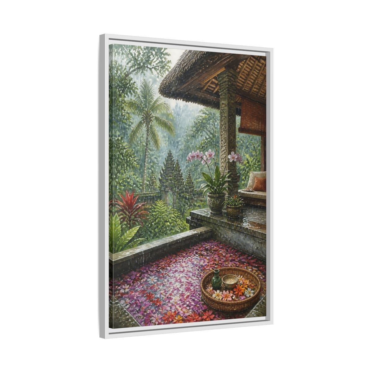Side Mockup 10. Orchid Rain Terrace shown as framed canvas print
