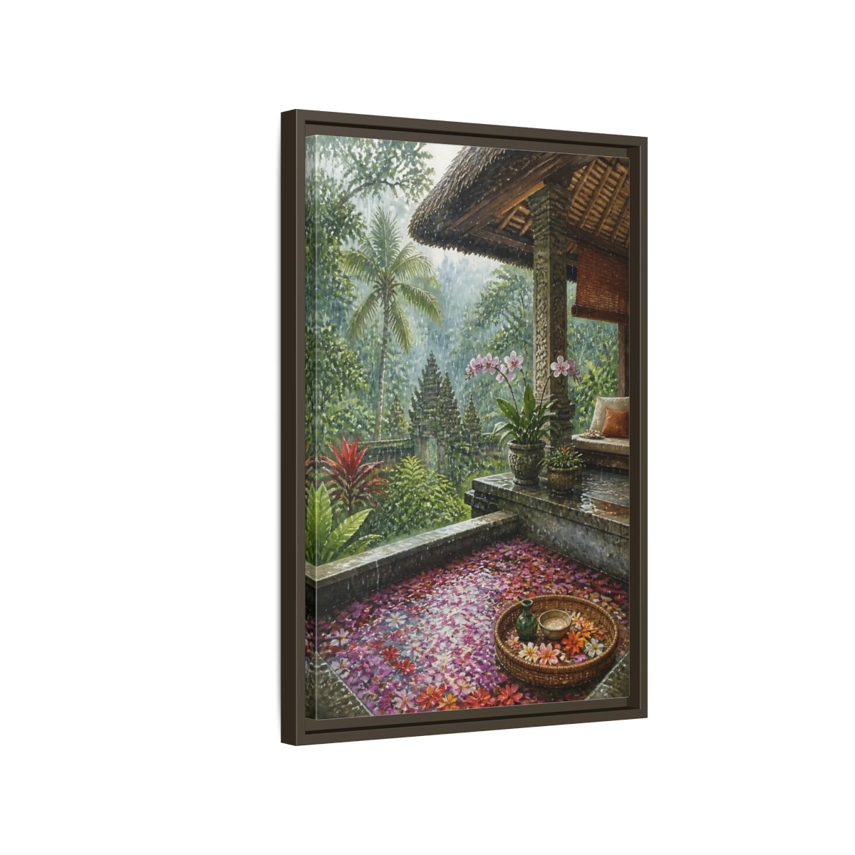 Side Mockup 2. Orchid Rain Terrace shown as framed canvas print