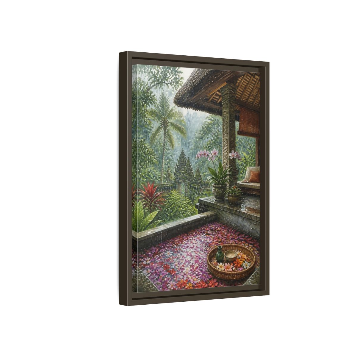 Side Mockup 5. Orchid Rain Terrace shown as framed canvas print