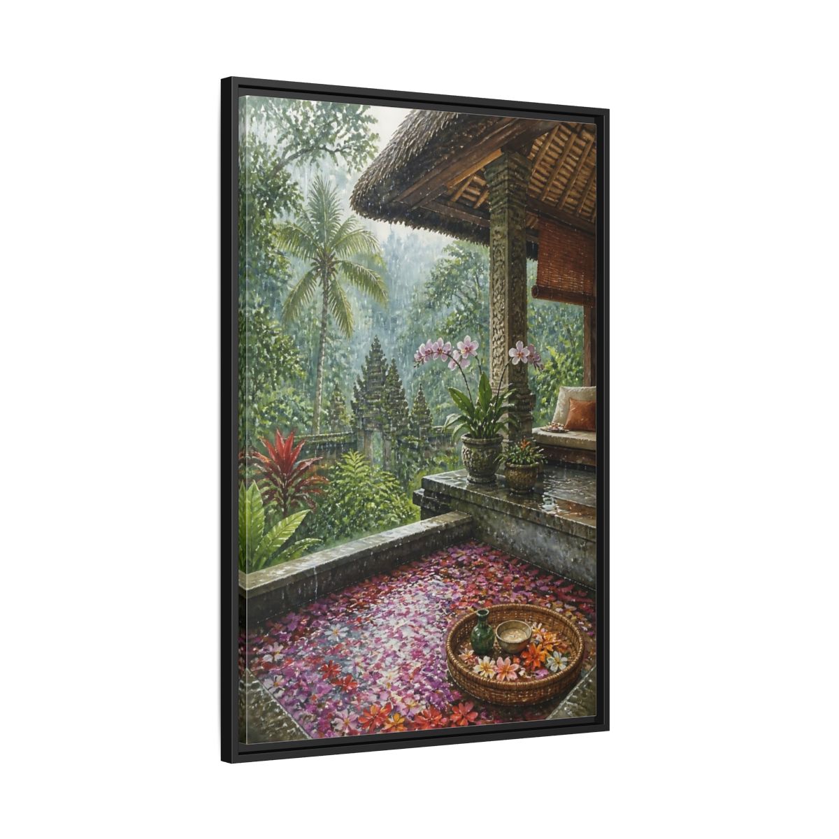 Side Mockup 13. Orchid Rain Terrace shown as framed canvas print