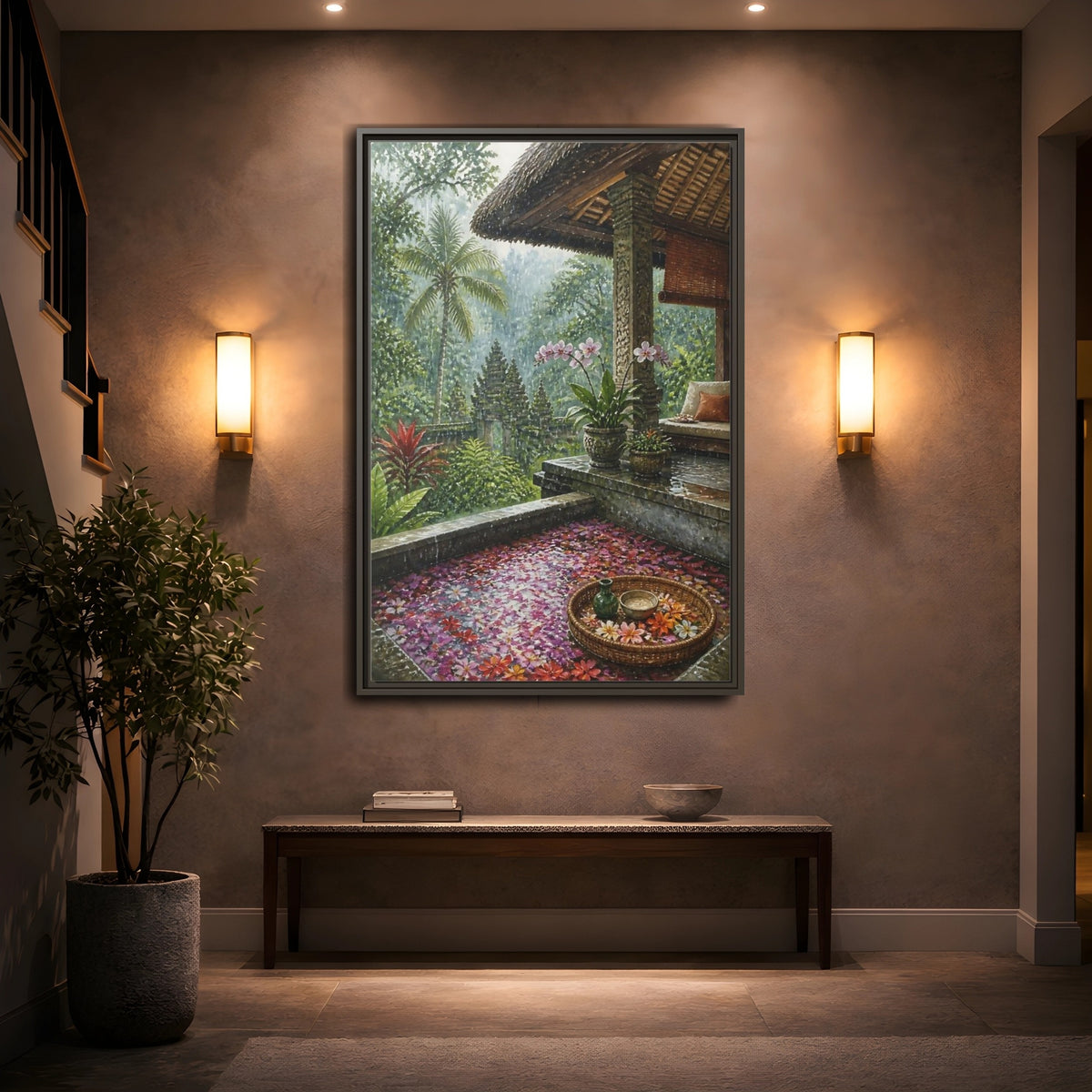 Mockup 2. Orchid Rain Terrace shown as framed canvas print