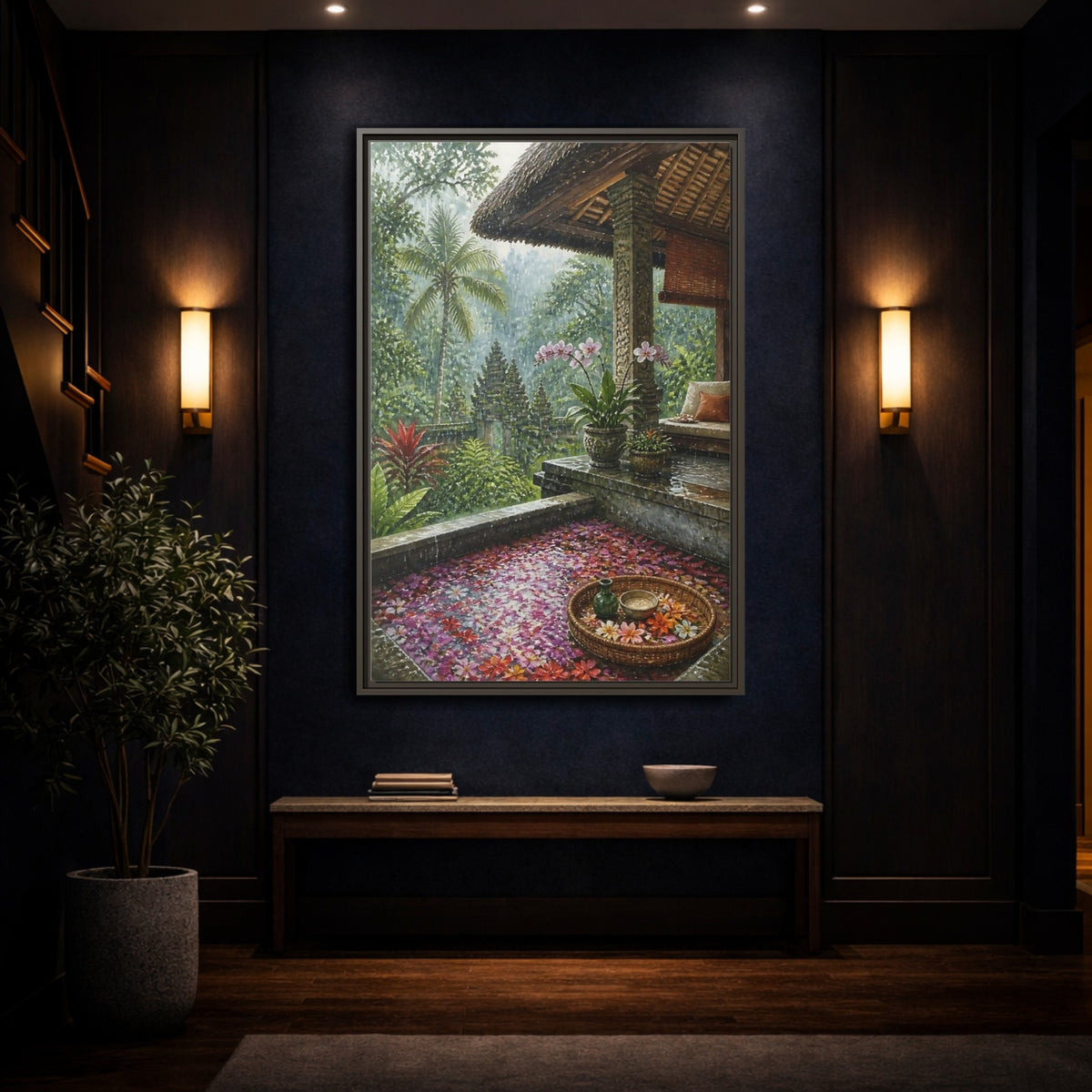 Mockup 4. Orchid Rain Terrace shown as framed canvas print