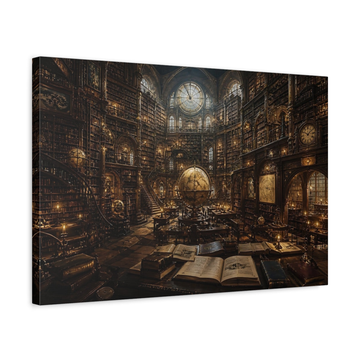 Side Mockup 3. Ornate Globe Library shown as canvas print