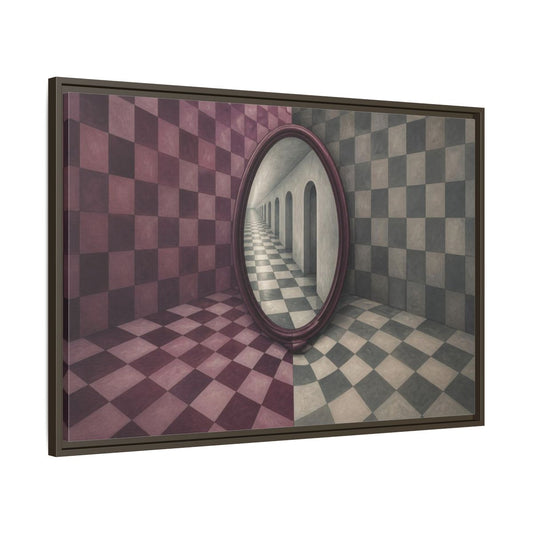 Main Mockup. Oval Mirror Illusion shown as framed canvas print