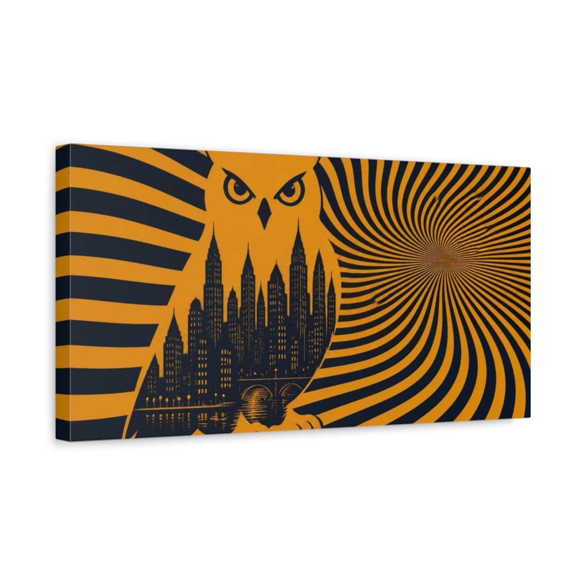 Side Mockup 3. Owl Illusion Skyline shown as canvas print