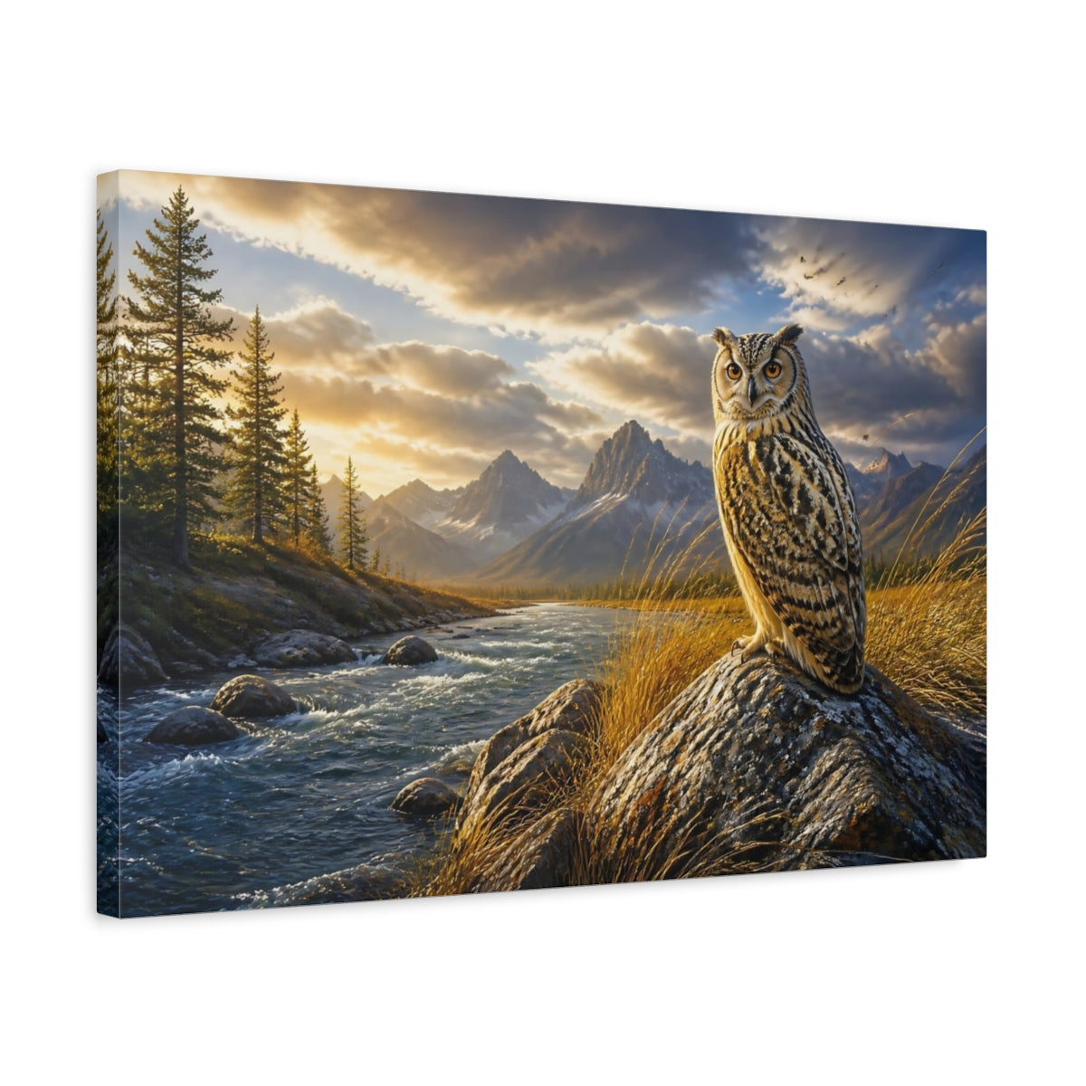 Side Mockup 3. Owl River Landscape shown as canvas print