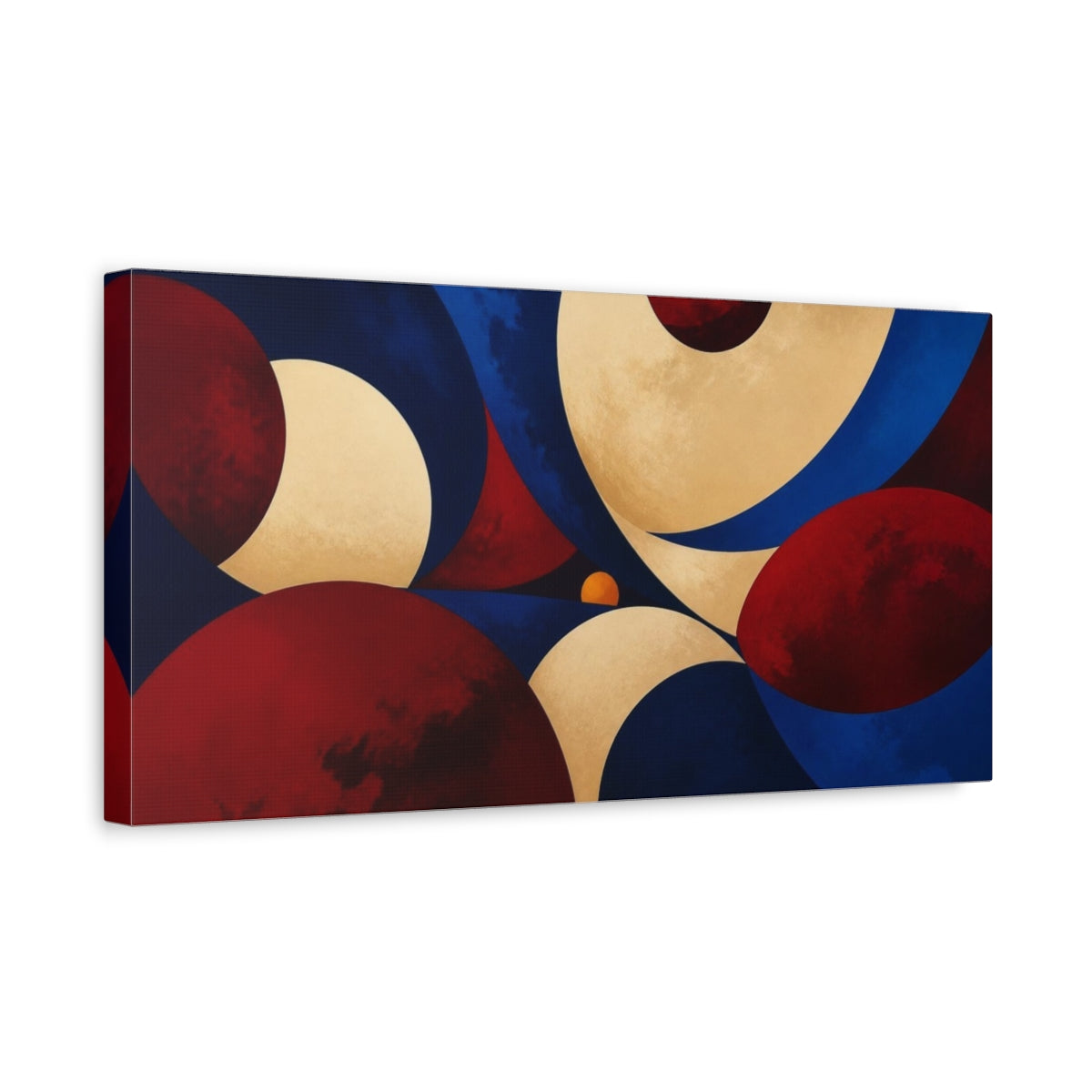 Side Mockup 3. Oxblood Planets In Cobalt Sky shown as canvas print