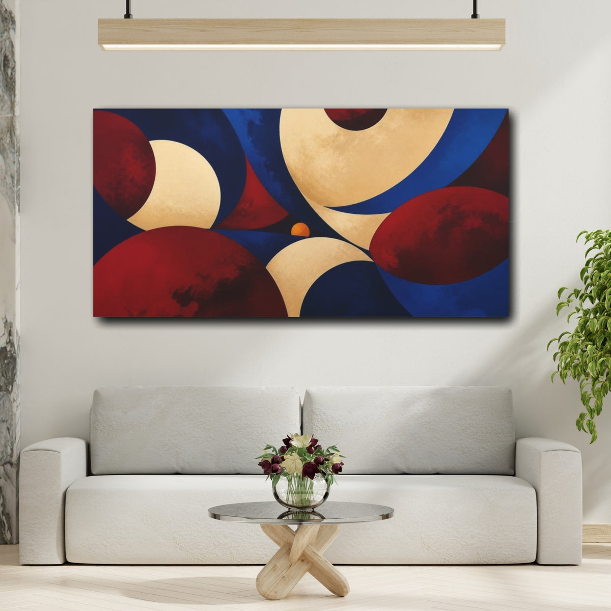 Mockup 2. Oxblood Planets In Cobalt Sky shown as canvas print