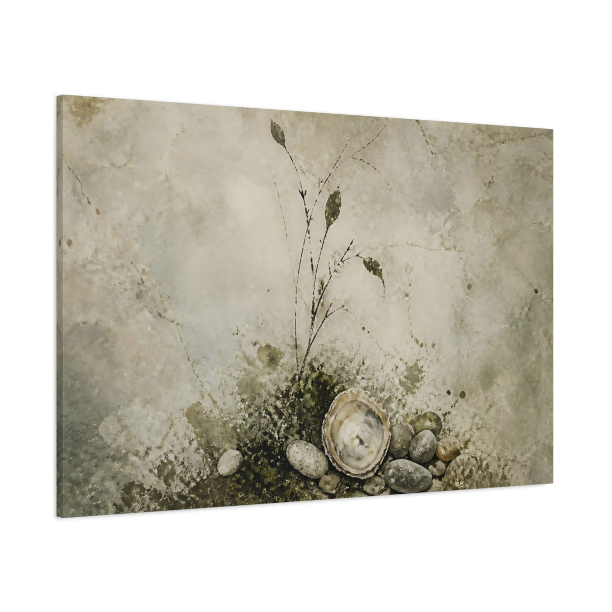 Side Mockup 1. Oyster Shell And Pebbles shown as canvas print