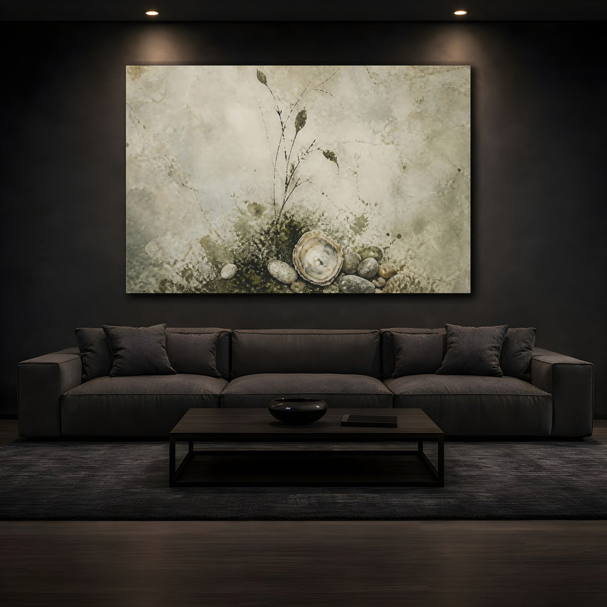 Mockup 3. Oyster Shell And Pebbles shown as canvas print