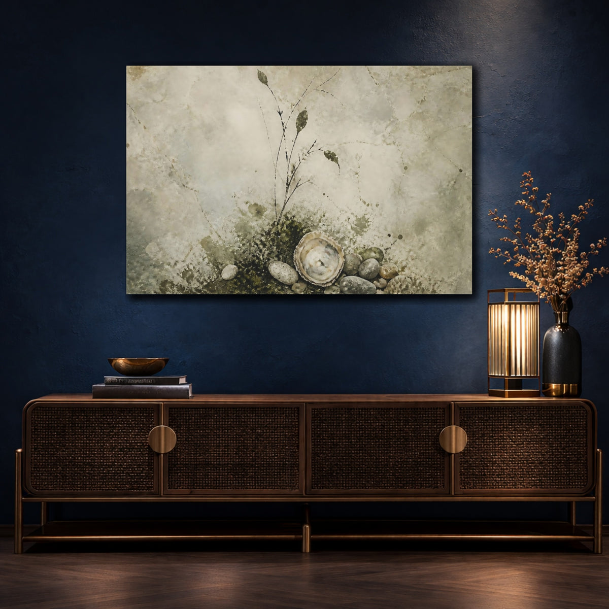 Mockup 4. Oyster Shell And Pebbles shown as canvas print