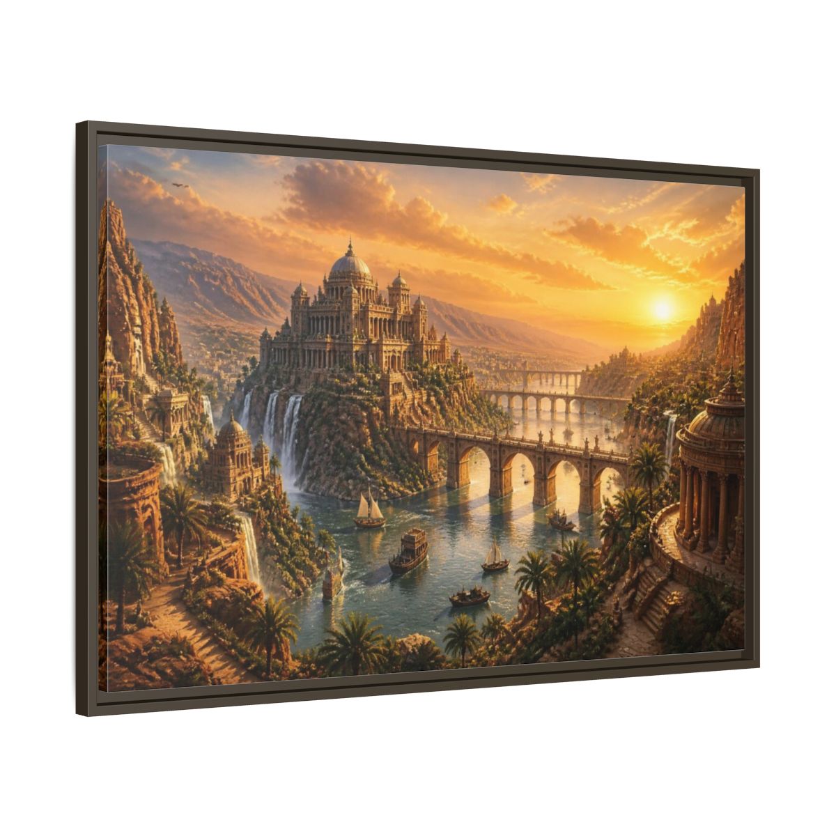 Main Mockup. Palace Landscape At Sunset shown as framed canvas print