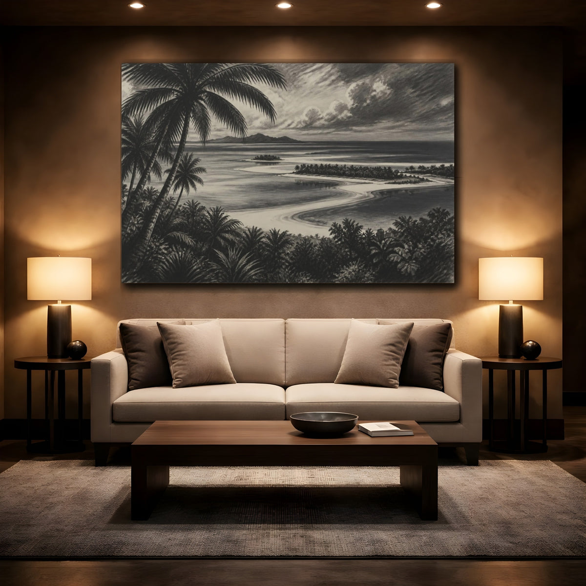 Mockup 2. Palm Atoll Landscape shown as canvas print