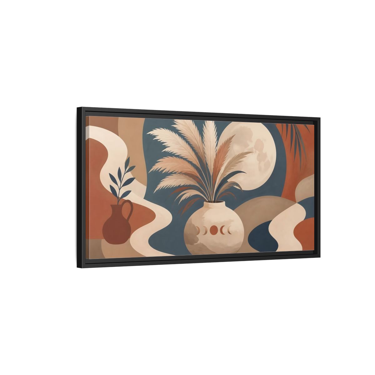 Side Mockup 2. Pampas Grass Moon Vase shown as framed canvas print