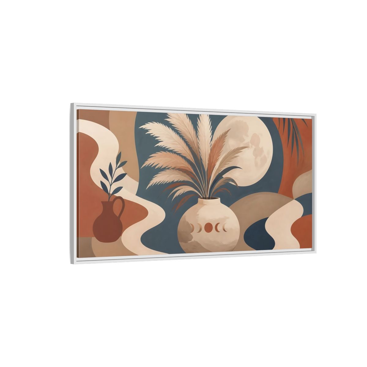 Side Mockup 3. Pampas Grass Moon Vase shown as framed canvas print
