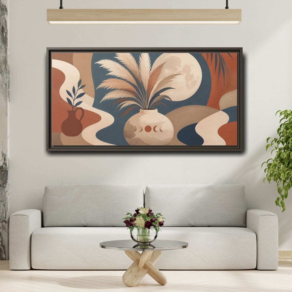 Mockup 2. Pampas Grass Moon Vase shown as framed canvas print