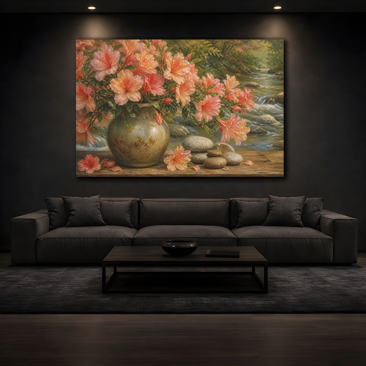 Mockup 3. Peach Azalea Flowers shown as canvas print