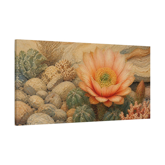 Main Mockup. Peach Cactus Bloom shown as canvas print