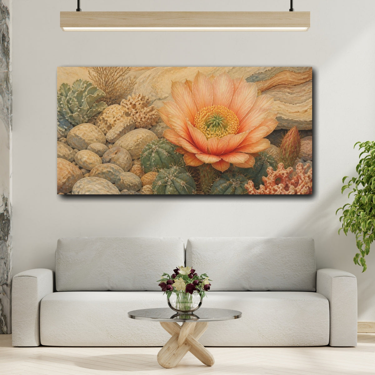 Mockup 2. Peach Cactus Bloom shown as canvas print