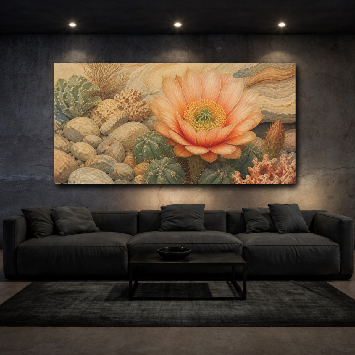 Mockup 3. Peach Cactus Bloom shown as canvas print