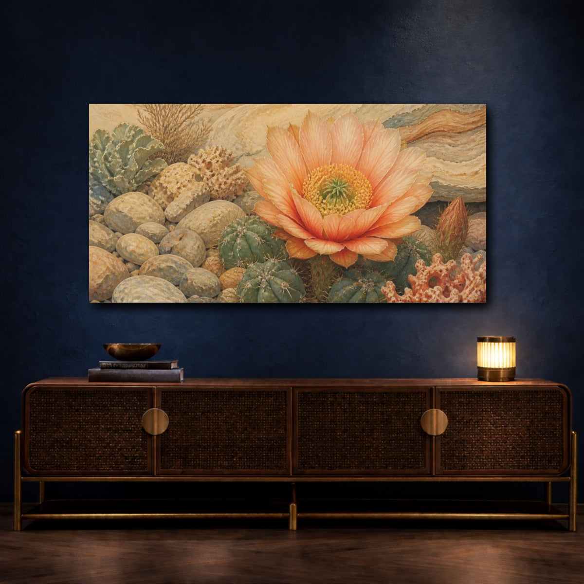 Mockup 4. Peach Cactus Bloom shown as canvas print