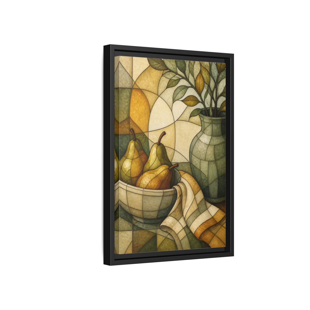 Side Mockup 6. Pears In Stained Glass shown as framed canvas print