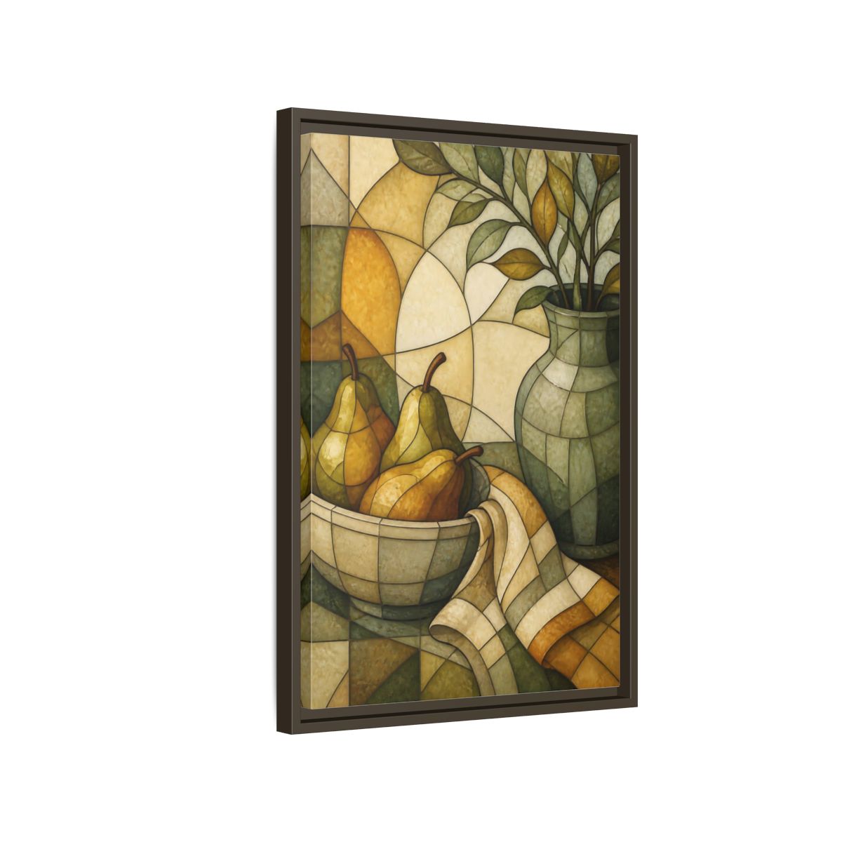 Side Mockup 2. Pears In Stained Glass shown as framed canvas print
