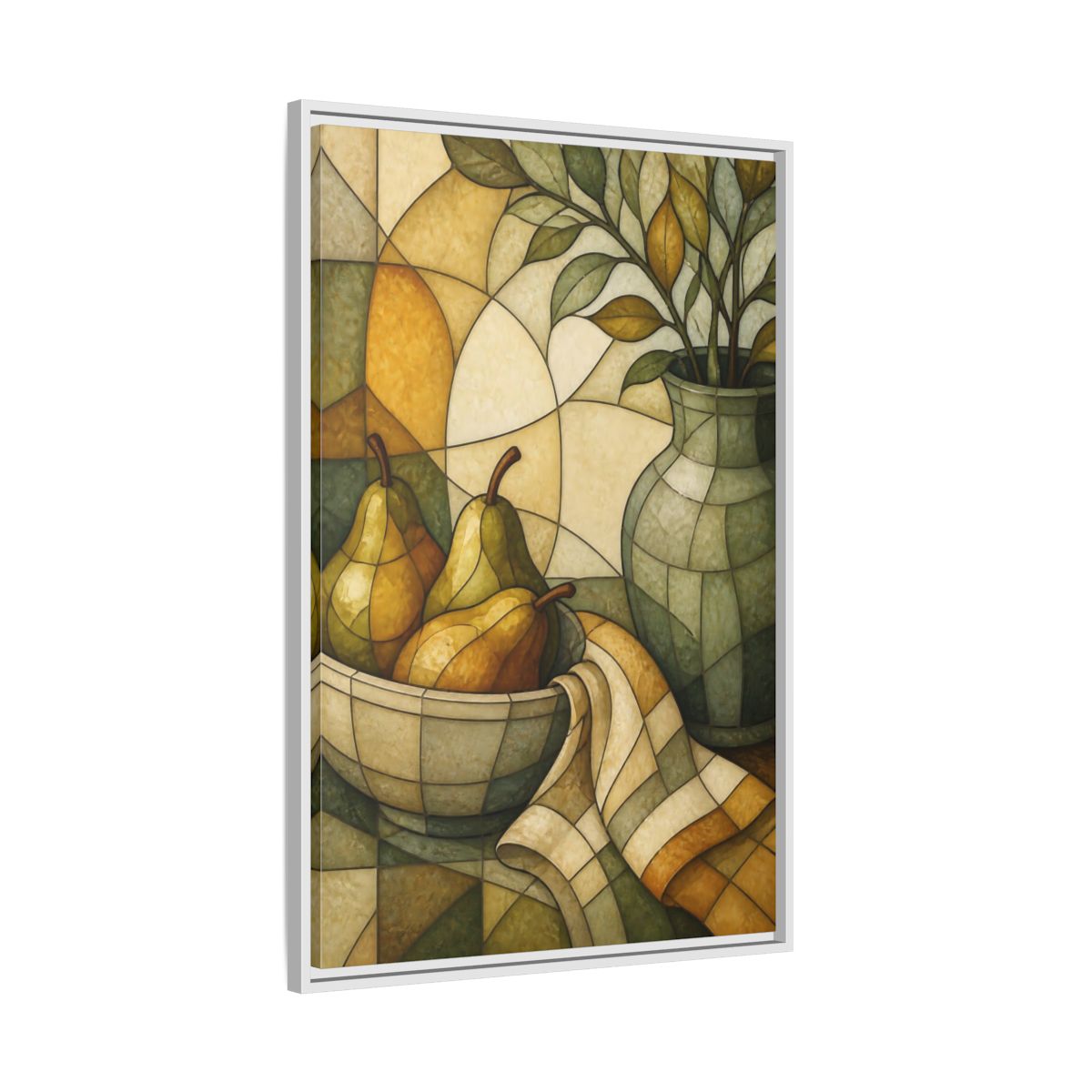 Side Mockup 9. Pears In Stained Glass shown as framed canvas print