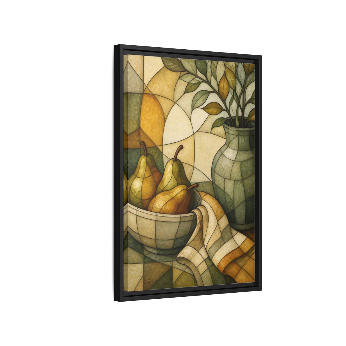 Side Mockup 3. Pears In Stained Glass shown as framed canvas print