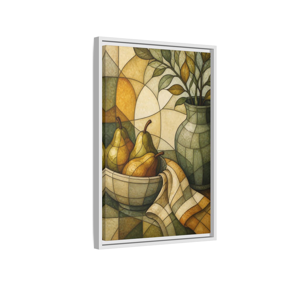 Side Mockup 1. Pears In Stained Glass shown as framed canvas print