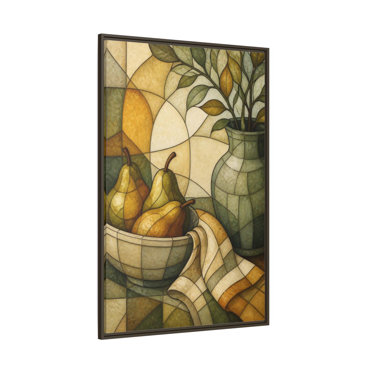 Side Mockup 8. Pears In Stained Glass shown as framed canvas print