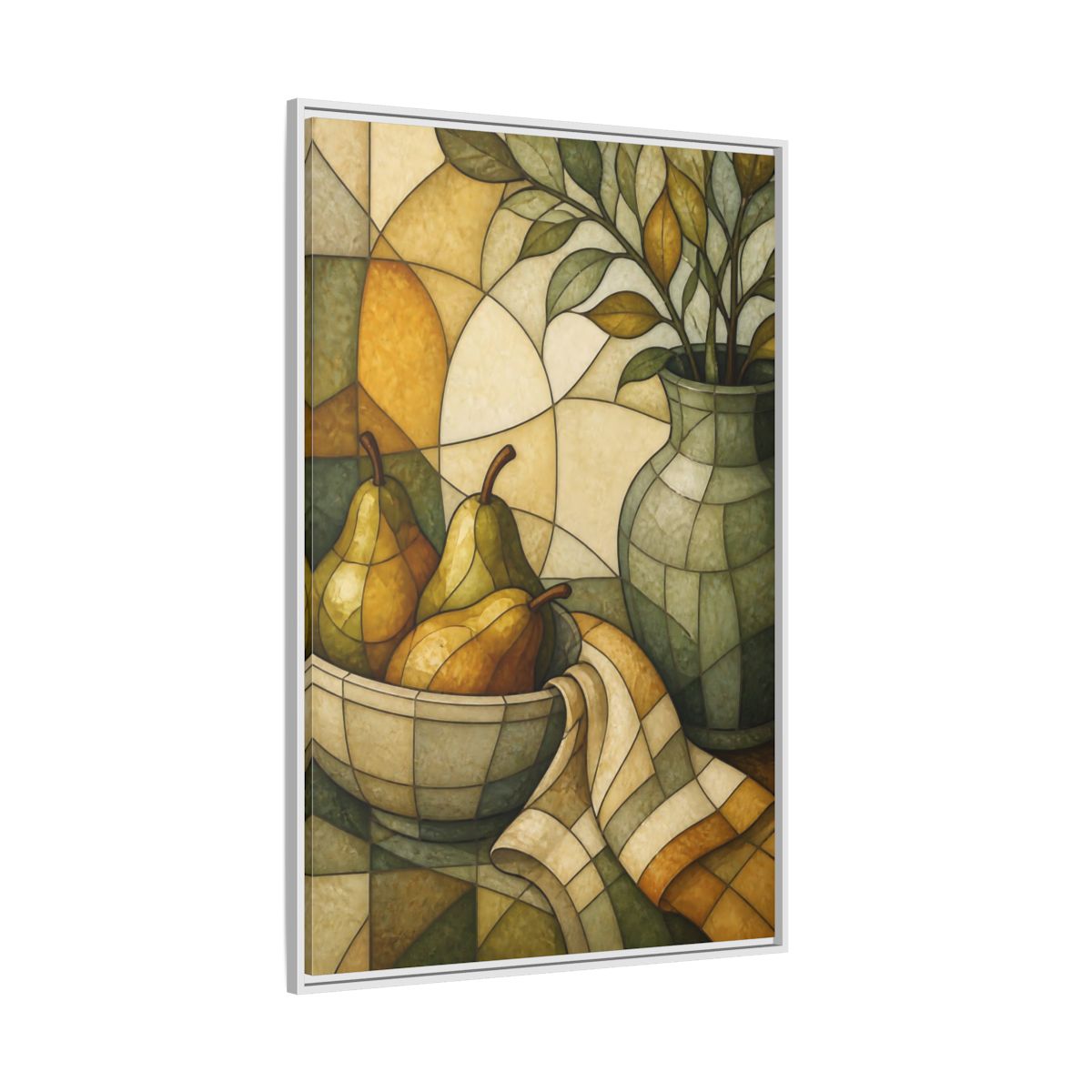 Side Mockup 7. Pears In Stained Glass shown as framed canvas print