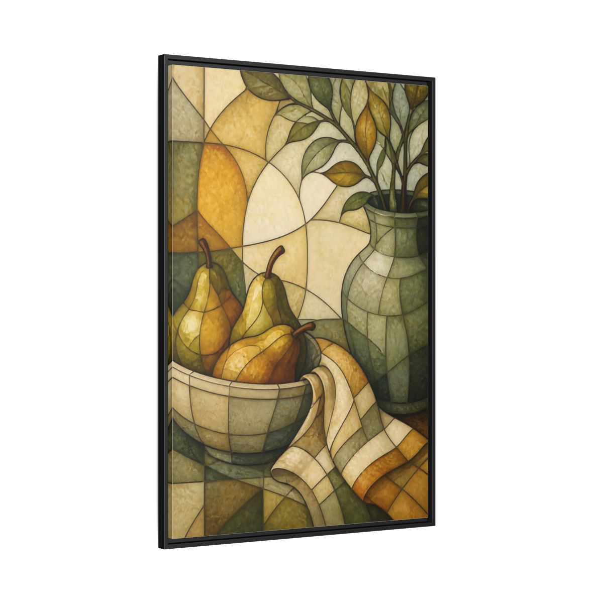 Side Mockup 12. Pears In Stained Glass shown as framed canvas print