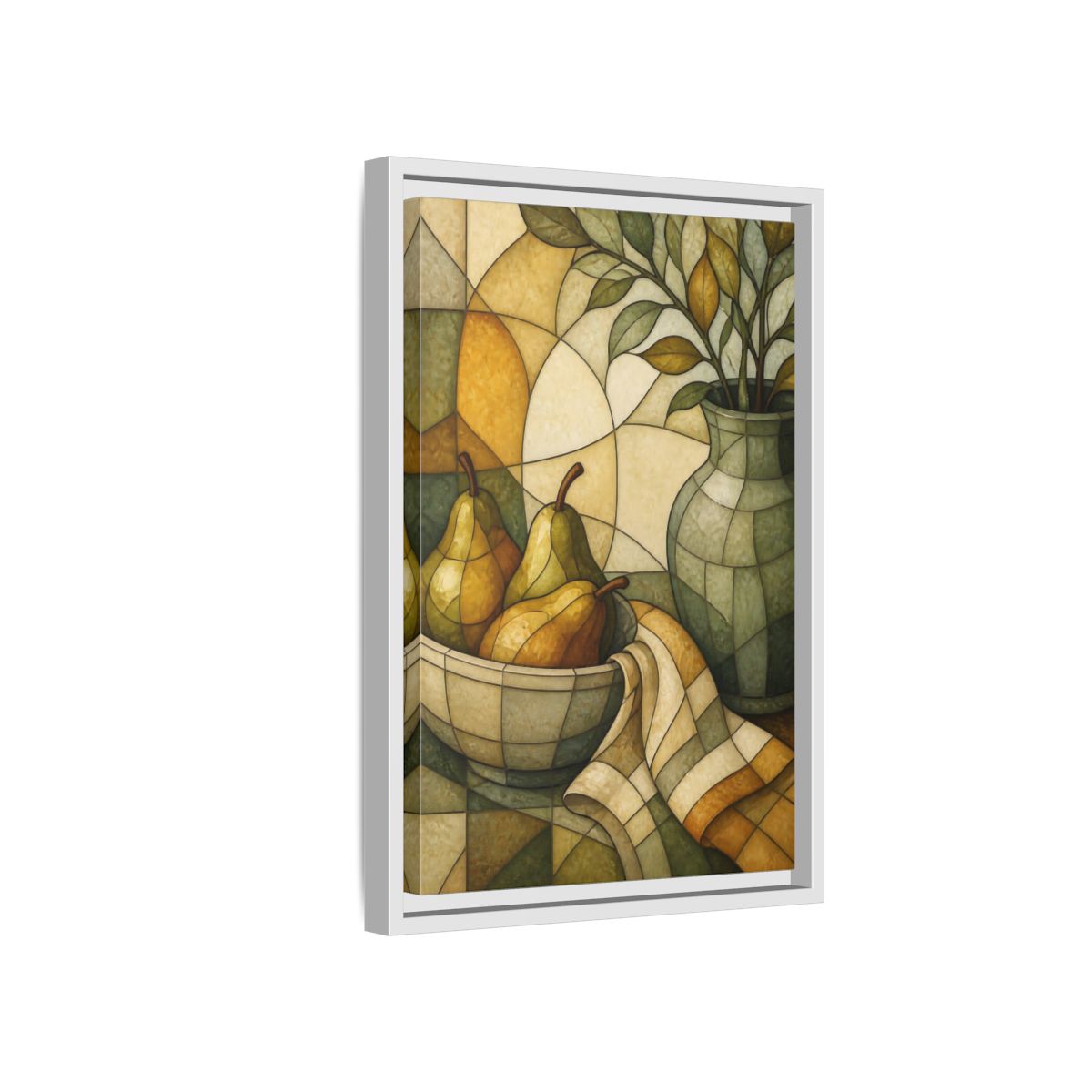 Side Mockup 4. Pears In Stained Glass shown as framed canvas print