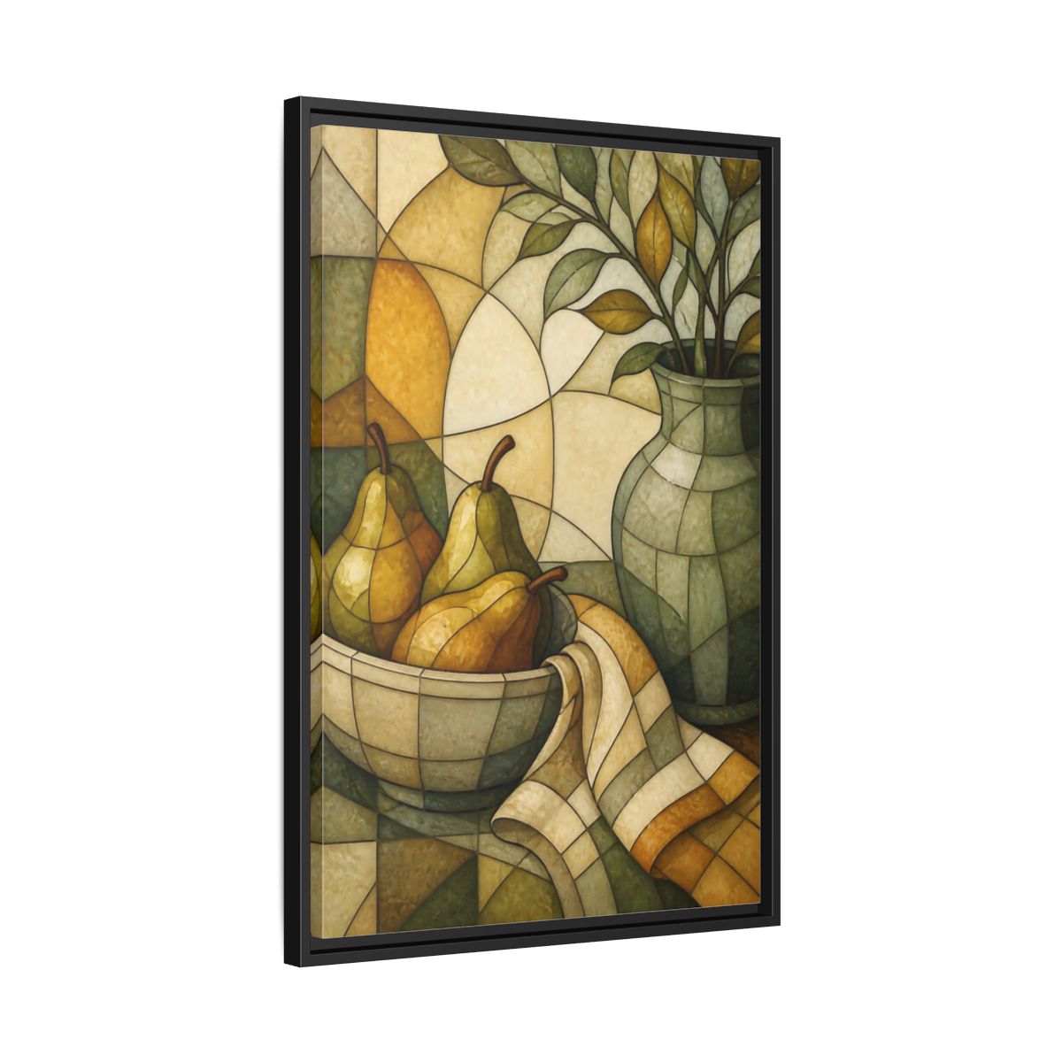 Side Mockup 14. Pears In Stained Glass shown as framed canvas print
