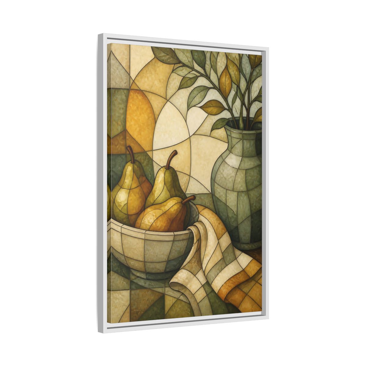 Side Mockup 10. Pears In Stained Glass shown as framed canvas print